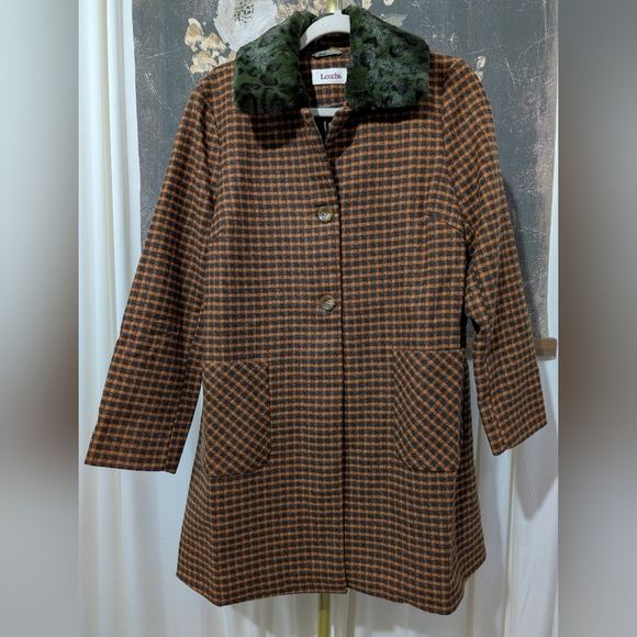 Louche London Dryden Cottage Check Faux Fur Wool Blend A-Line Coat Size US 8 NWT - Picture 3 of 9